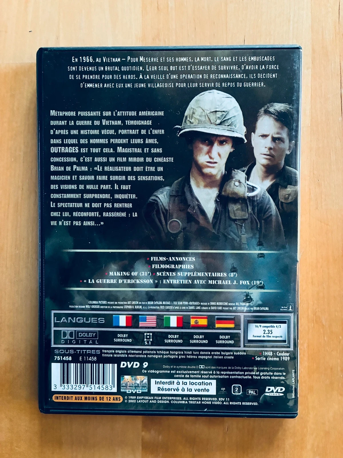 Brian de Palma Outrages DVD. – photo 3